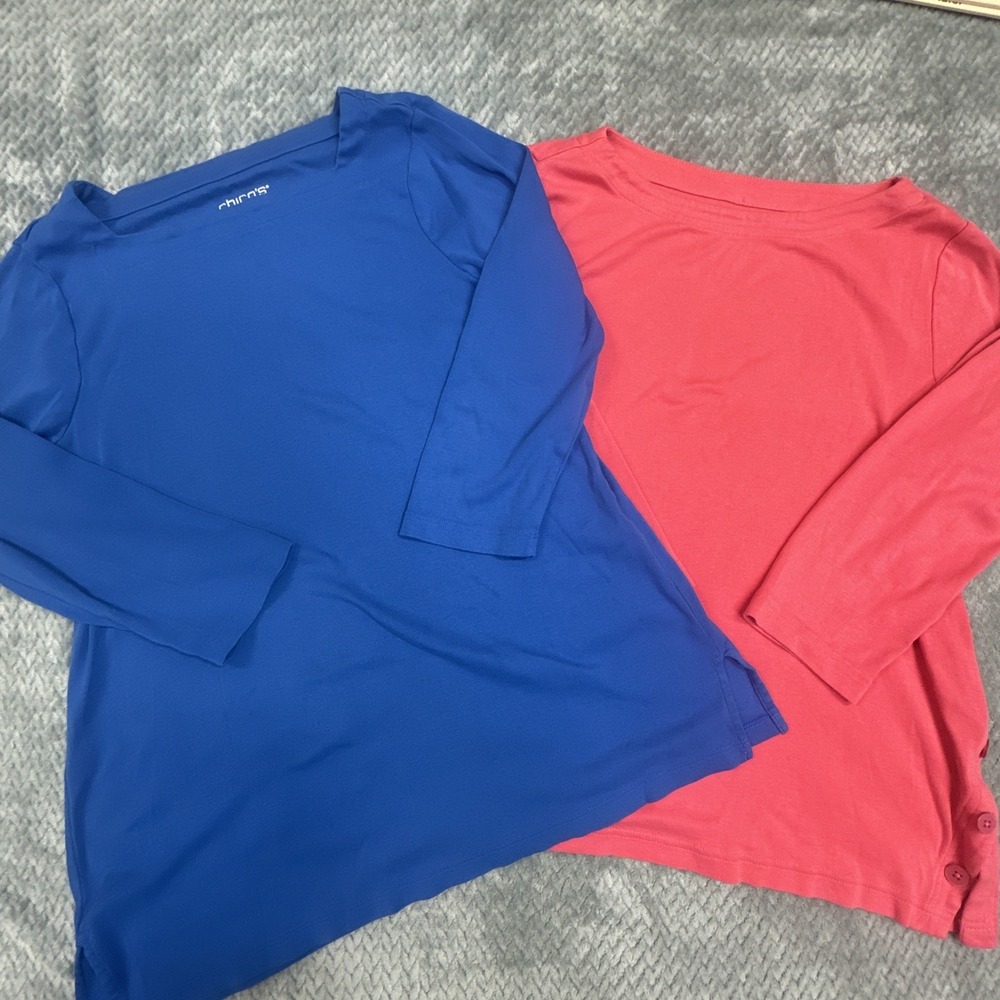 Lot Of 2 Chicos Large Pima Cotton Shirts Basic Closet Staple Lot Top Size 2 - Picture 4 of 9